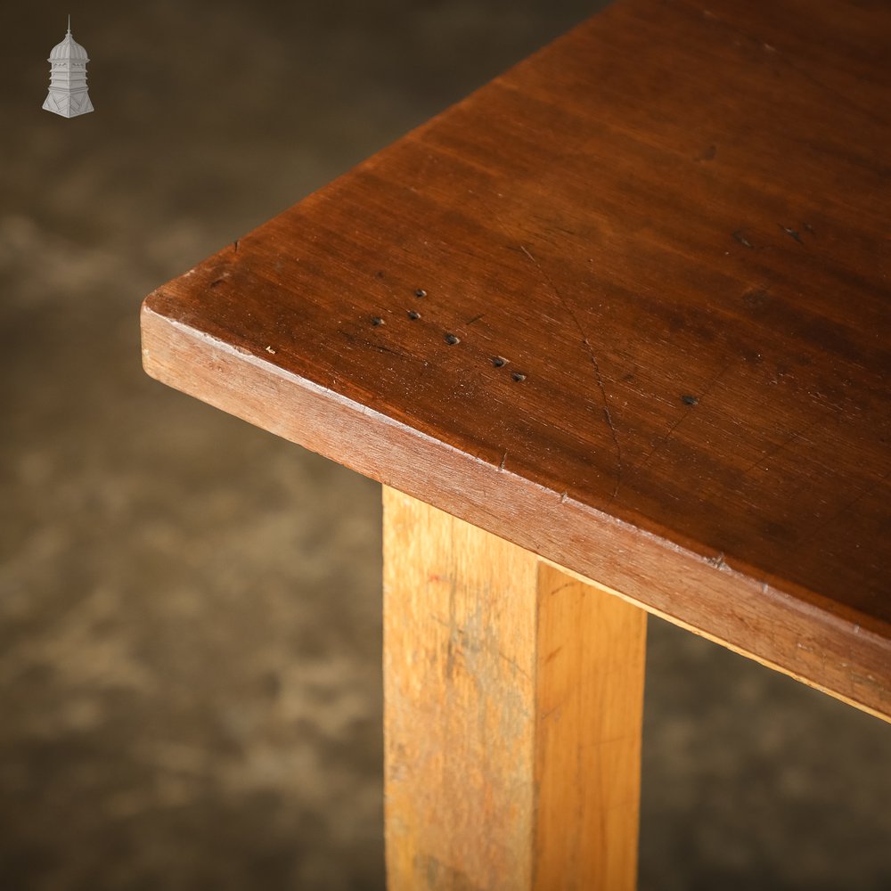 Small Mid Century Oak and Iroko School Science Lab Bench Table