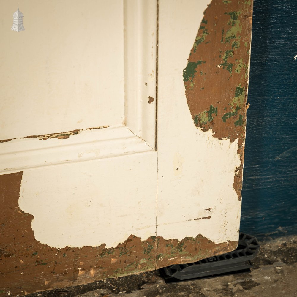 Half Glazed Door, 3 Moulded Pine Panel Distressed Crackled Paint