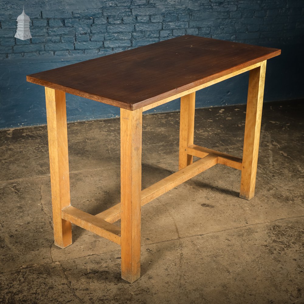 Small Mid Century Oak and Iroko School Science Lab Bench Table