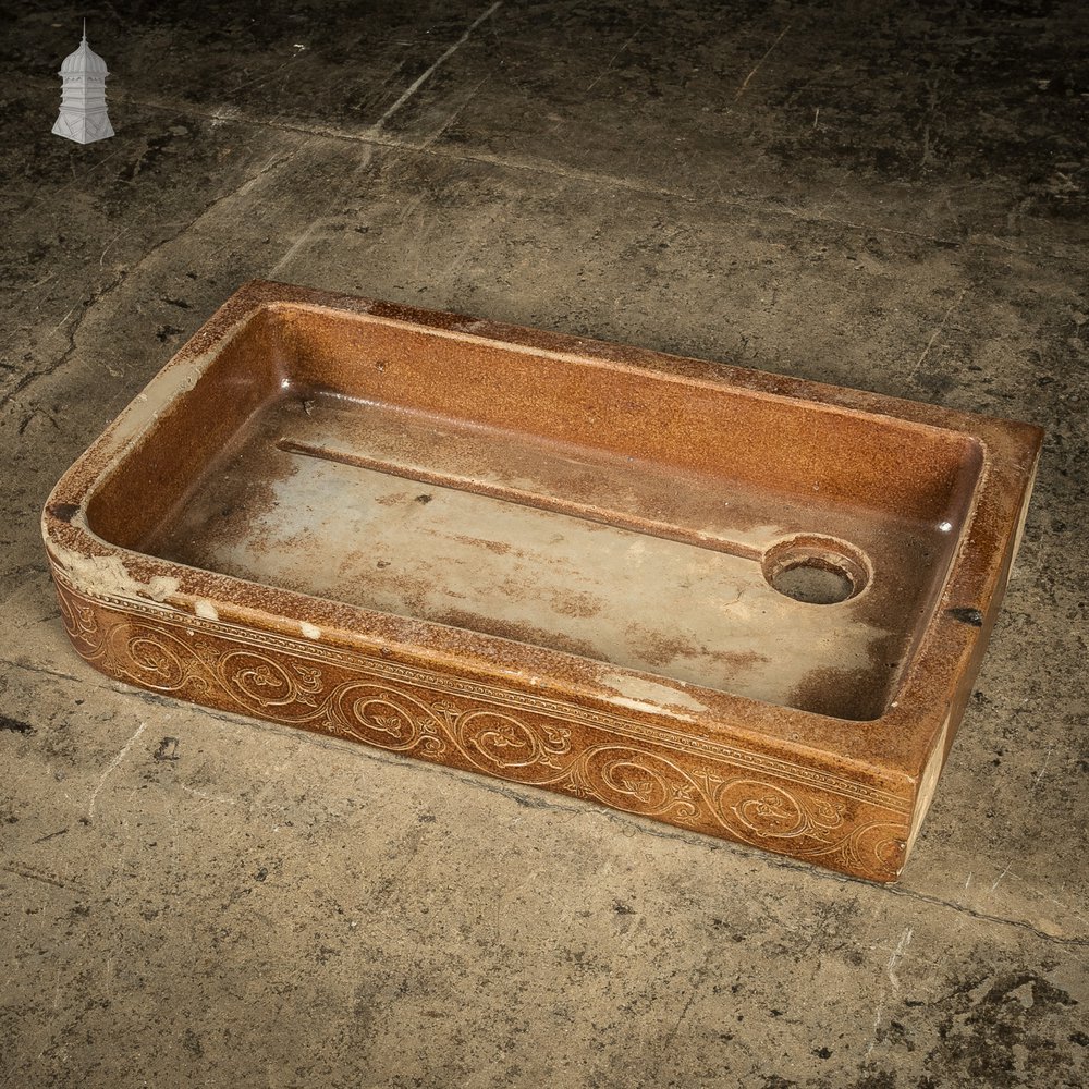 Georgian Sink, Salt Glazed Left hand return with Decorative Floral Pattern