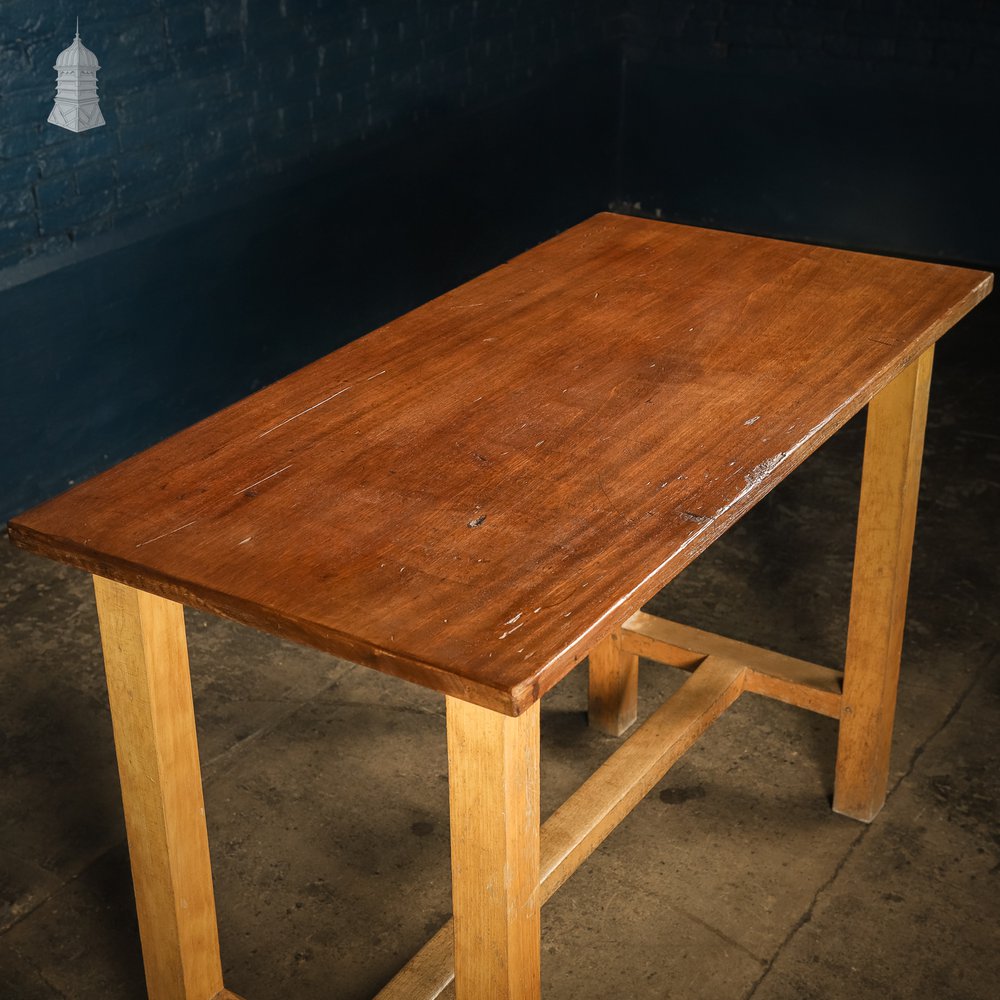 Small Mid Century Oak and Iroko School Science Lab Bench Table