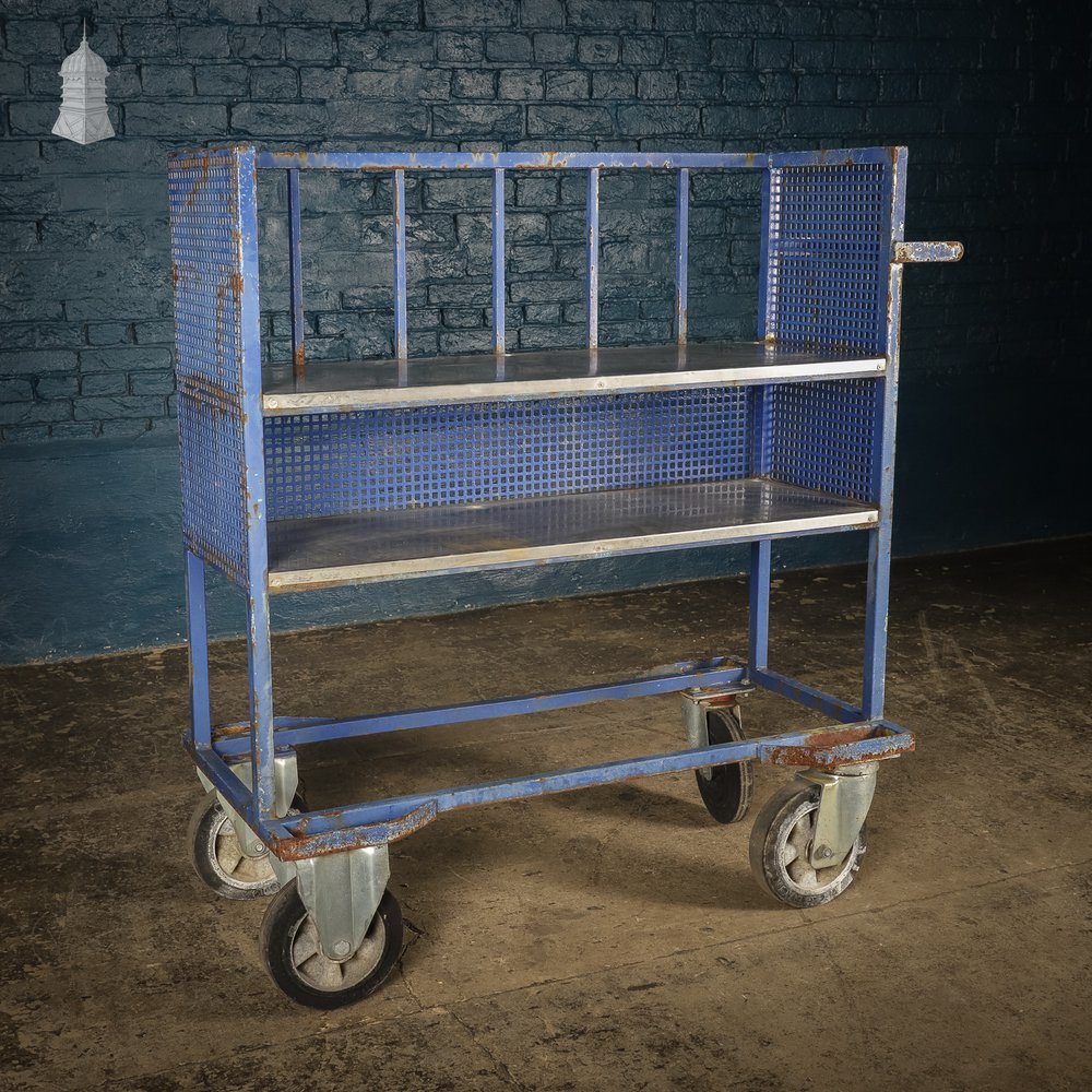 Industrial Wheeled Shelf unit, Blue Painted Steel