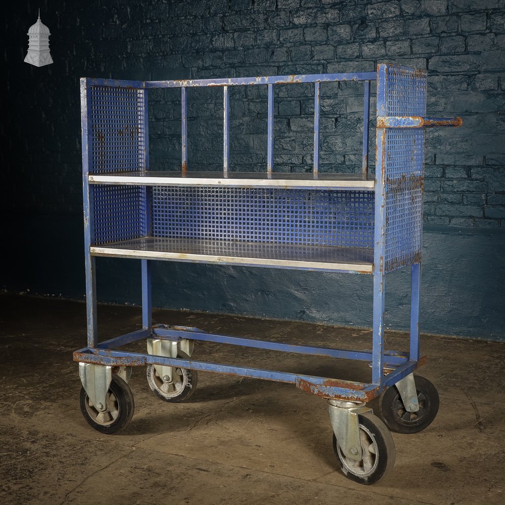 Industrial Wheeled Shelf unit, Blue Painted Steel