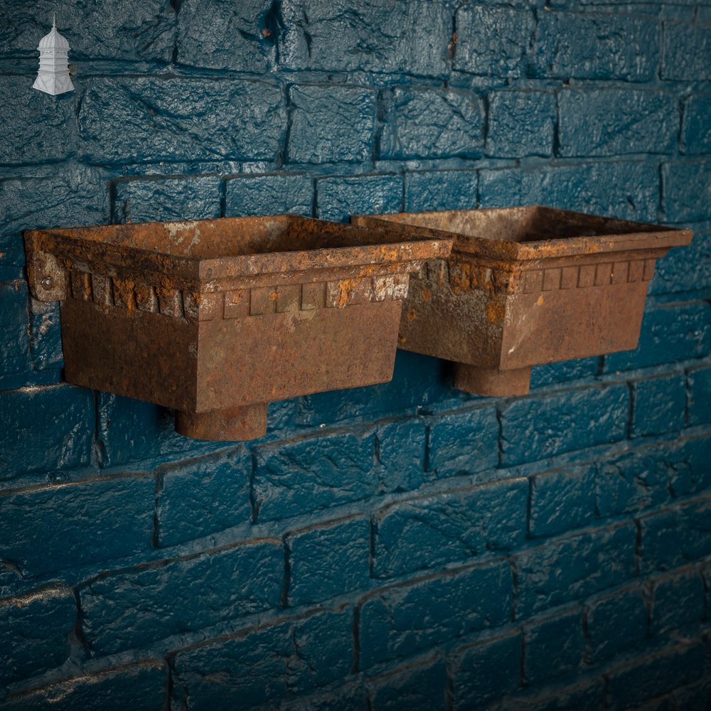 Rain Water Heads, Pair of Hoppers with Dentil Detail