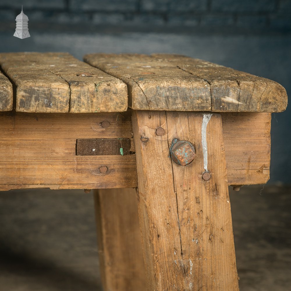 Industrial Workbench Table, Vintage Workshop Trestle Coffee Table