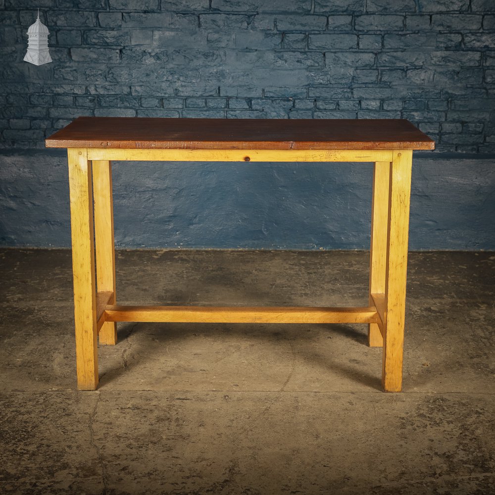 Small Mid Century Oak and Iroko School Science Lab Bench Table