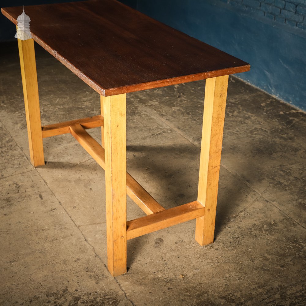 Small Mid Century Oak and Iroko School Science Lab Bench Table