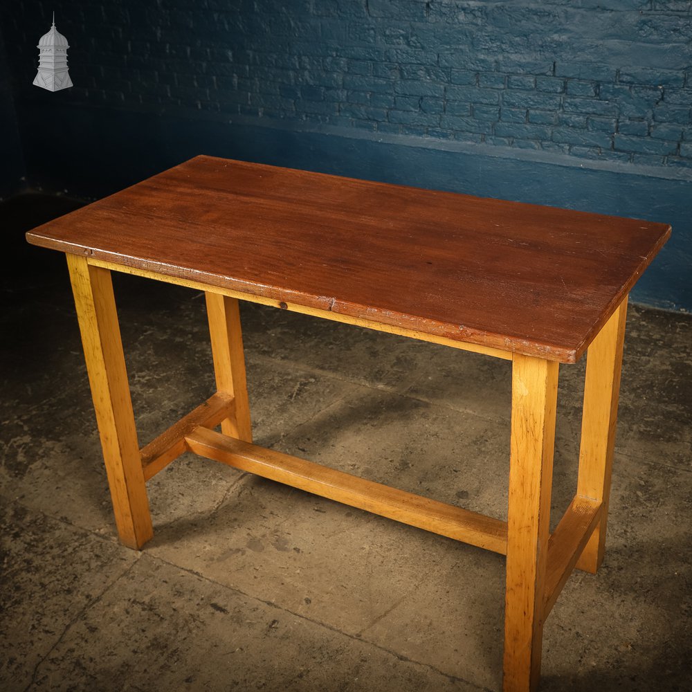 Small Mid Century Oak and Iroko School Science Lab Bench Table