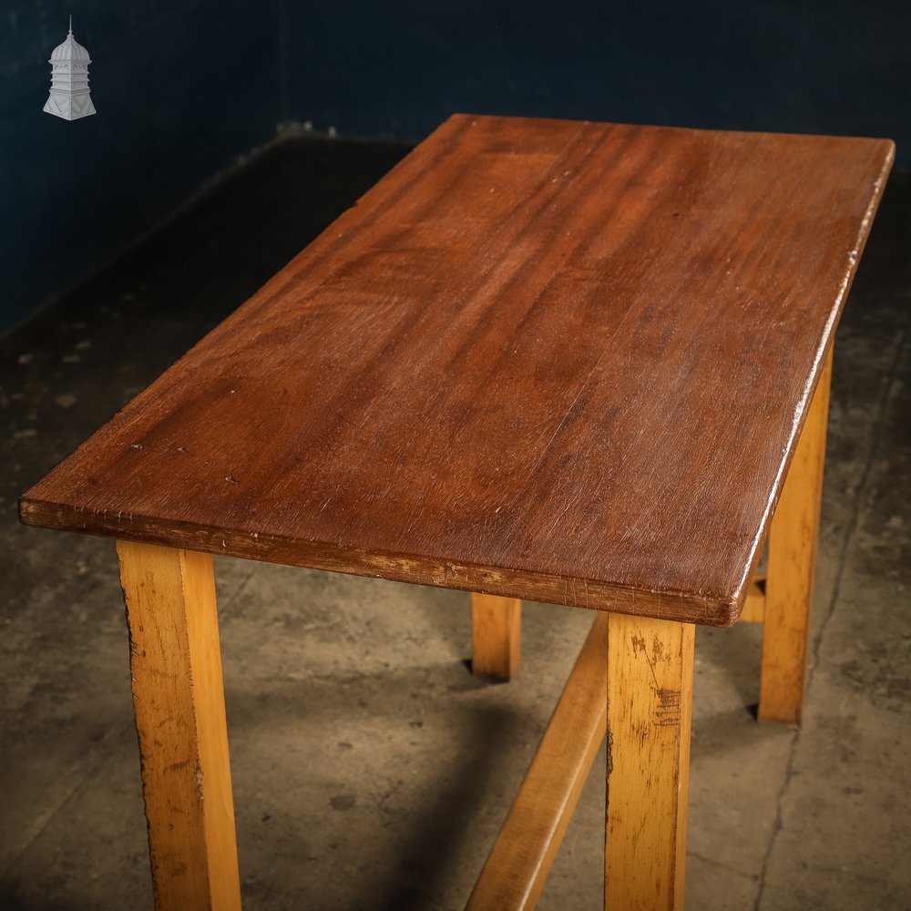 Small Mid Century Oak and Iroko School Science Lab Bench Table