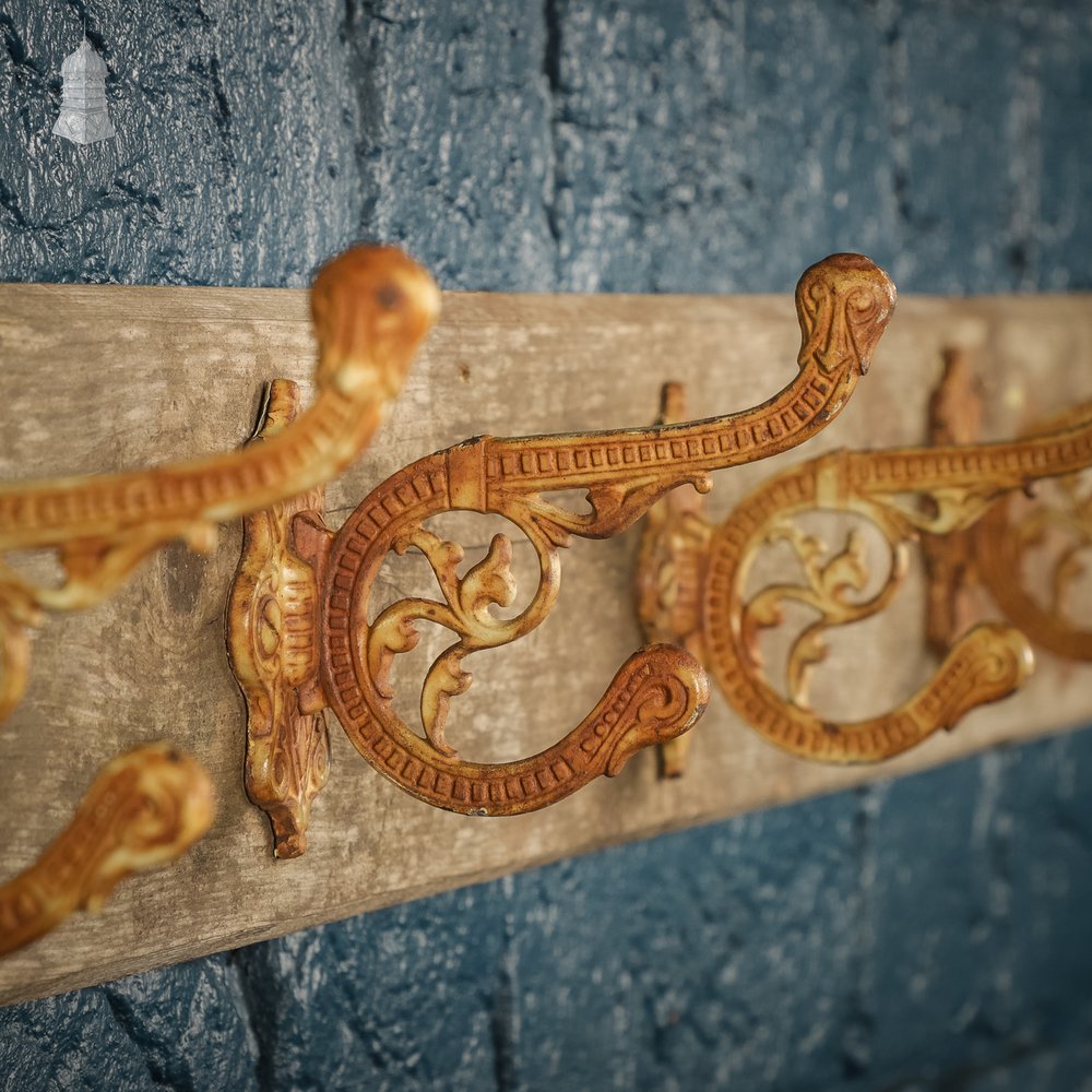 Set of 6 19th C Mounted Cast Iron Coat Hooks