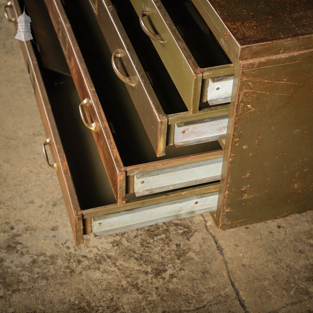 1920s Green Painted Steel 4 Drawer Plans Cabinet