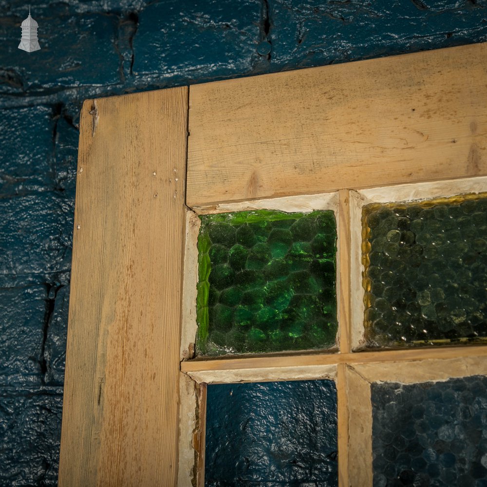 Half Glazed Door, 19th C Pine with Coloured Textured Glazing