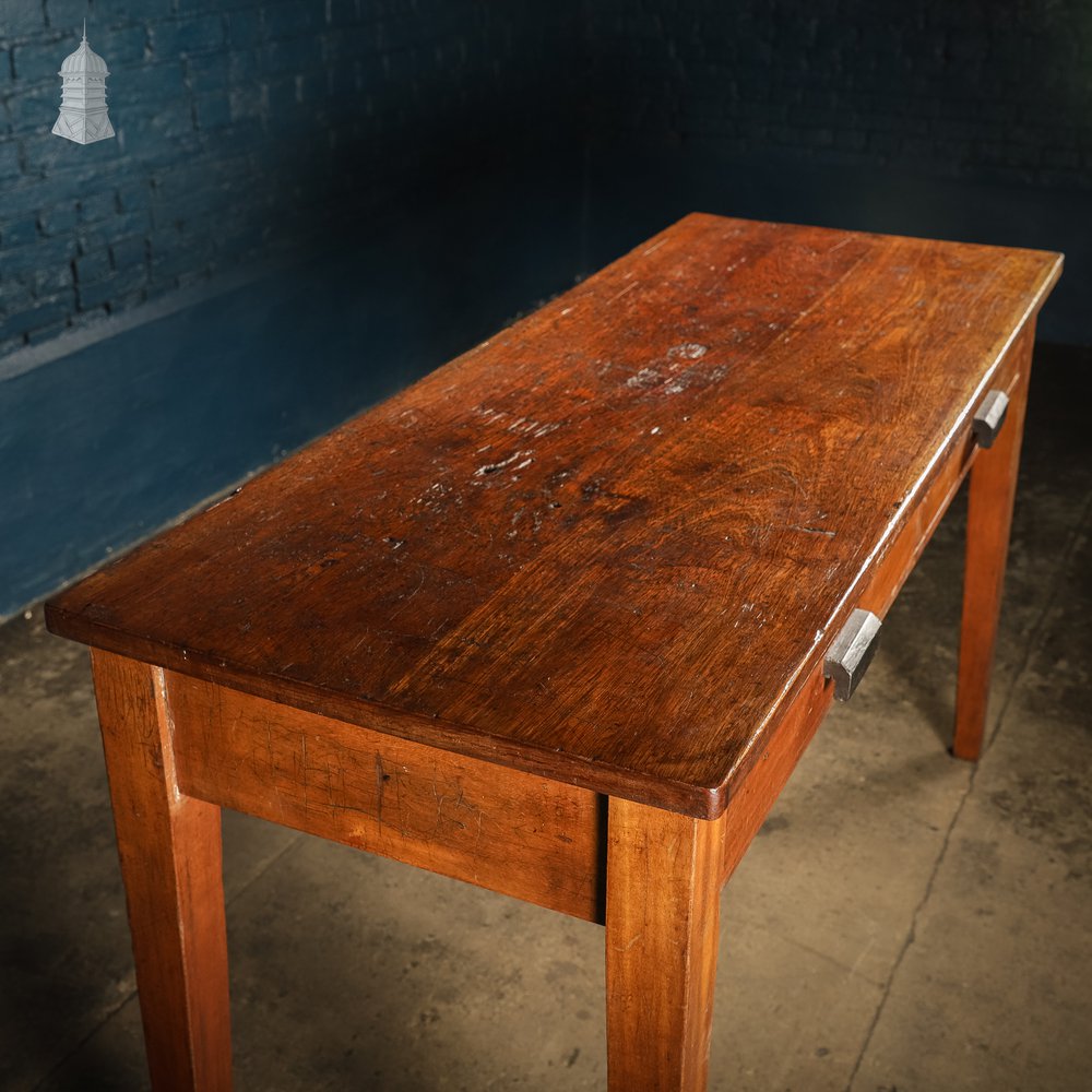 Mid Century Iroko School Science Lab Bench Table 5 Feet Long with 2 Drawers