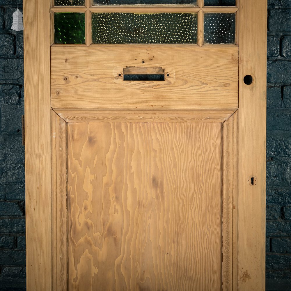 Half Glazed Door, 19th C Pine with Coloured Textured Glazing