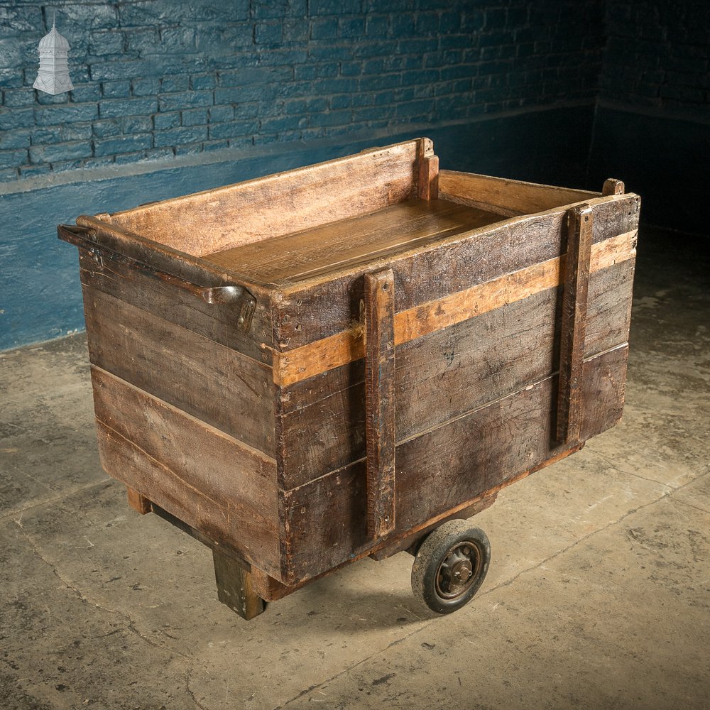 Wheeled Box Trolley, Bygone Industrial Hardwood Cart