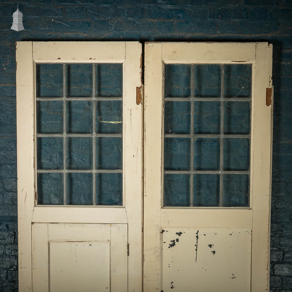 Glazed Room Divider, Leaded Glass with Internal Door and White Painted Finish