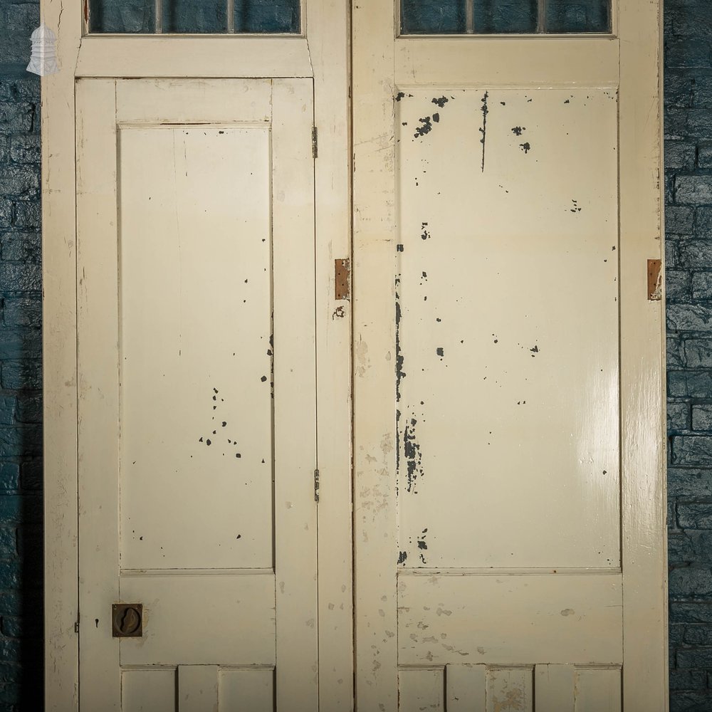 Glazed Room Divider, Leaded Glass with Internal Door and White Painted Finish