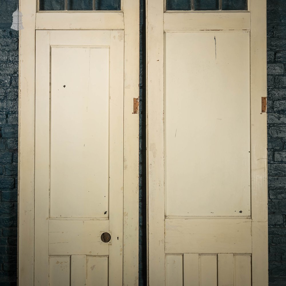 Glazed Room Divider, Leaded Glass with Internal Door and White Painted Finish