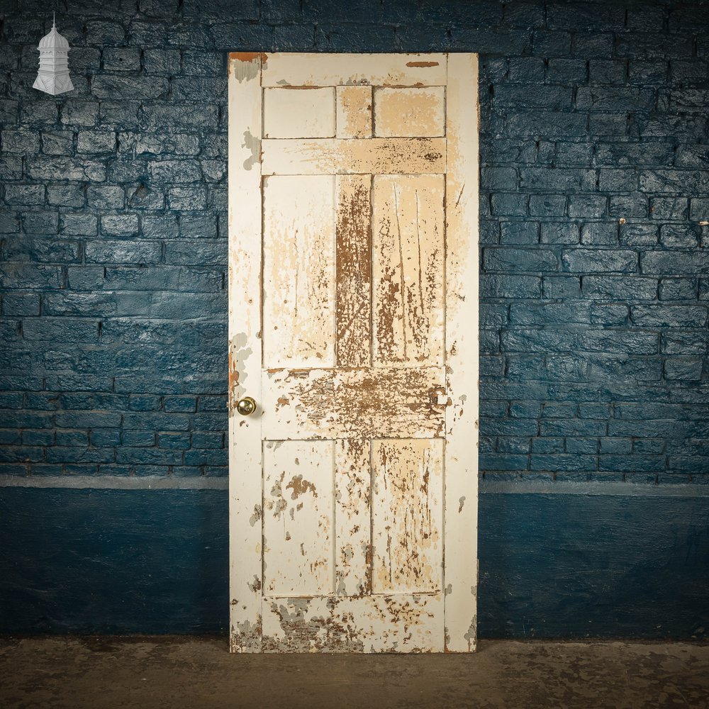 6 Panel Door, Distressed White and Yellow Paint