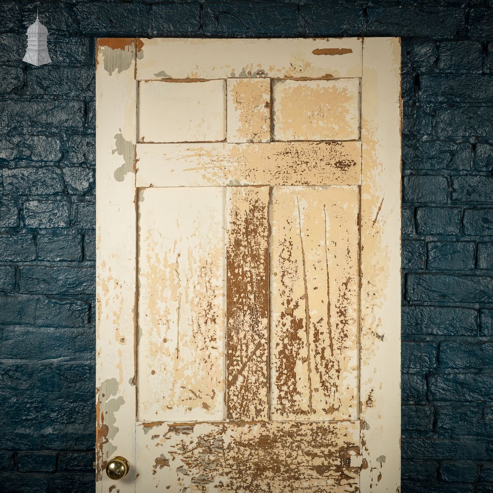 6 Panel Door, Distressed White and Yellow Paint