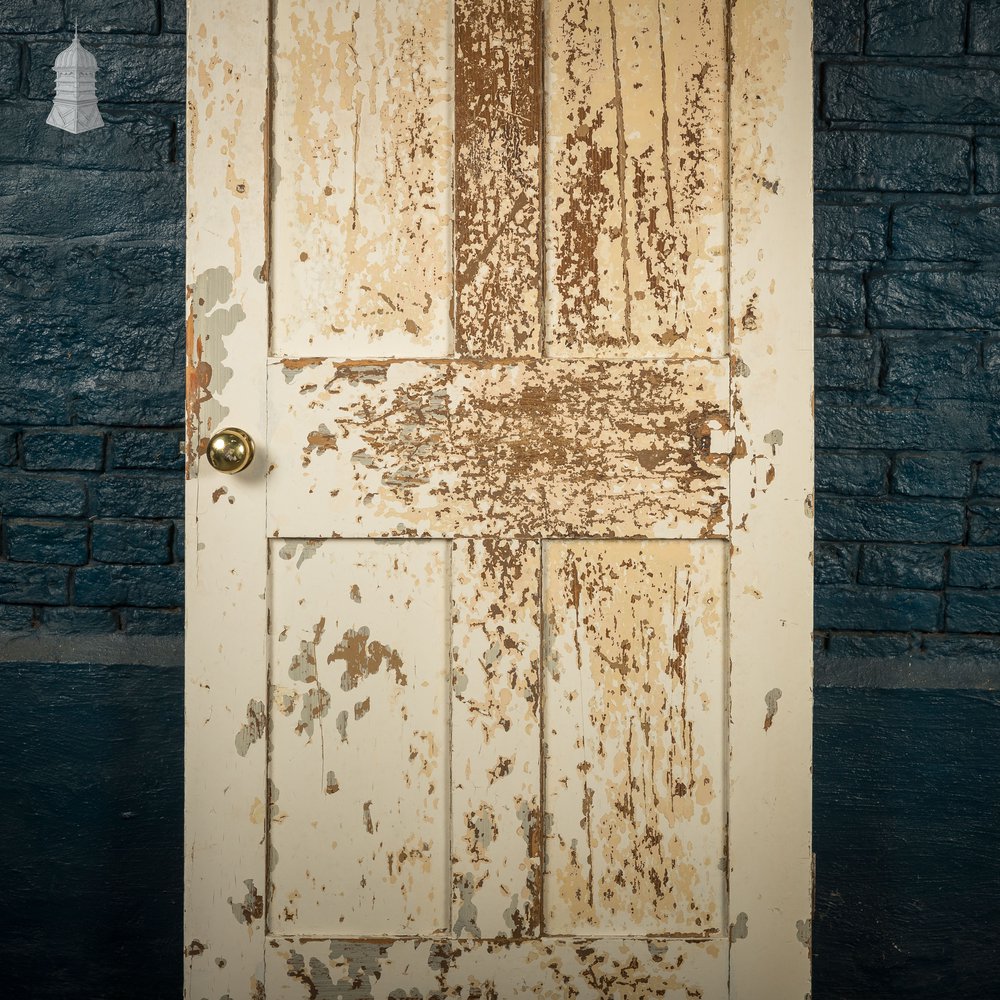 6 Panel Door, Distressed White and Yellow Paint