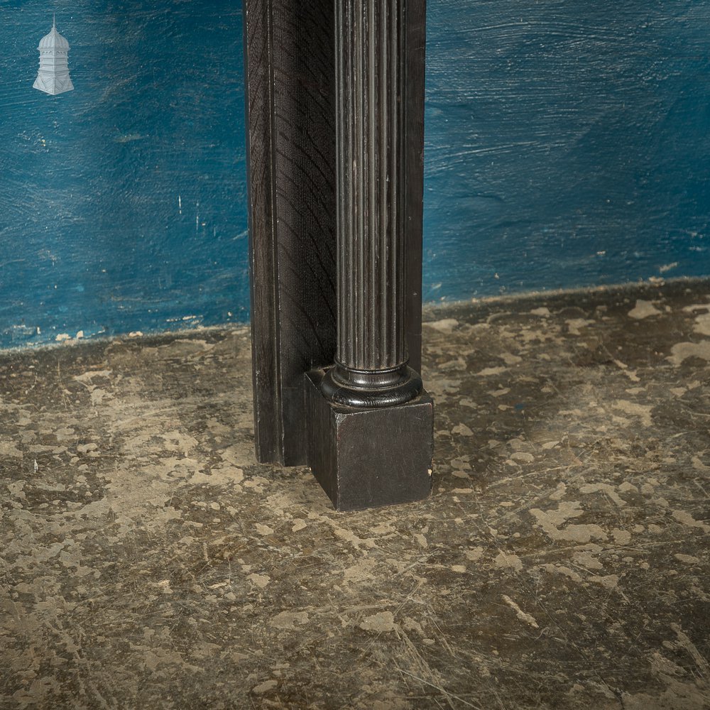 Fire Surround With Mirrored Overmantel, 19th C Neo Classical Oak with Fluted Corinthian Columns