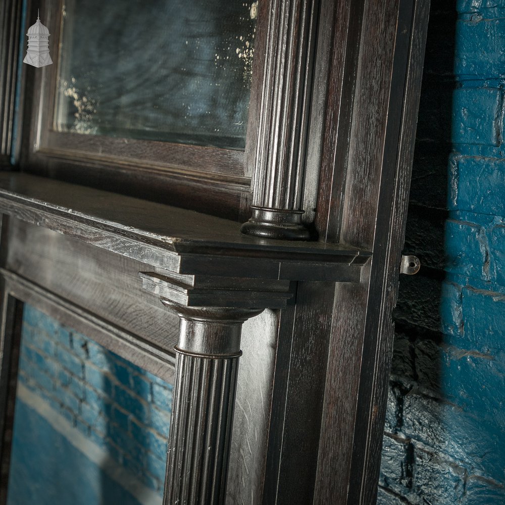 Fire Surround With Mirrored Overmantel, 19th C Neo Classical Oak with Fluted Corinthian Columns