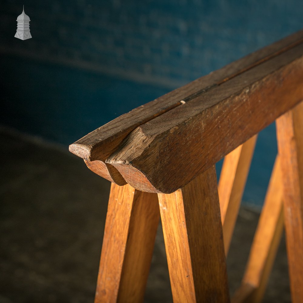 Tall Trestle Coffin Stands, 19th C Oak with Brass hardware, Pair