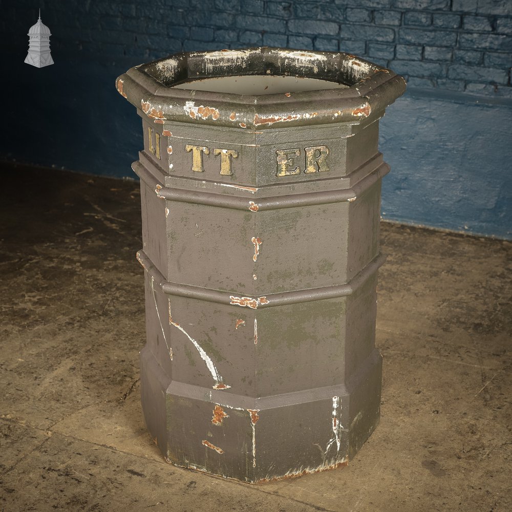 Green Painted Norwich City Council Cast Iron Litter Bin with ECC Foundry Mark