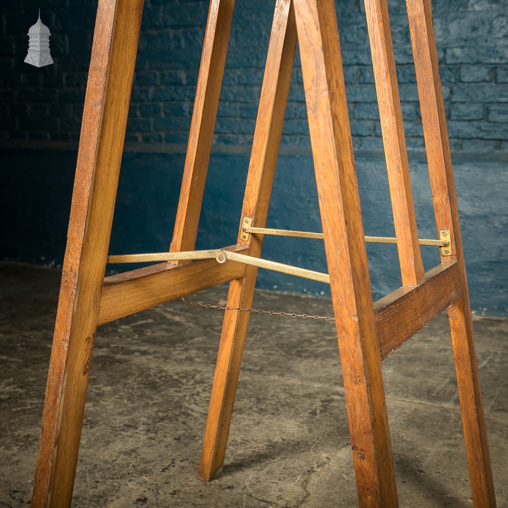 Tall Trestle Coffin Stands, 19th C Oak with Brass hardware, Pair