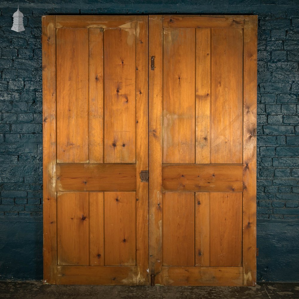 Pine Panelled Doors, 19th C, Pair of 4 Panel Doors with White Painted Finish