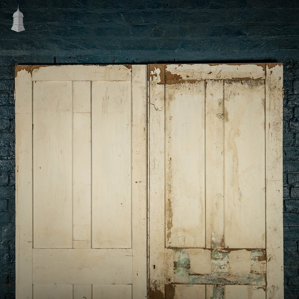 Pine Panelled Doors, 19th C, Pair of 4 Panel Doors with White Painted Finish