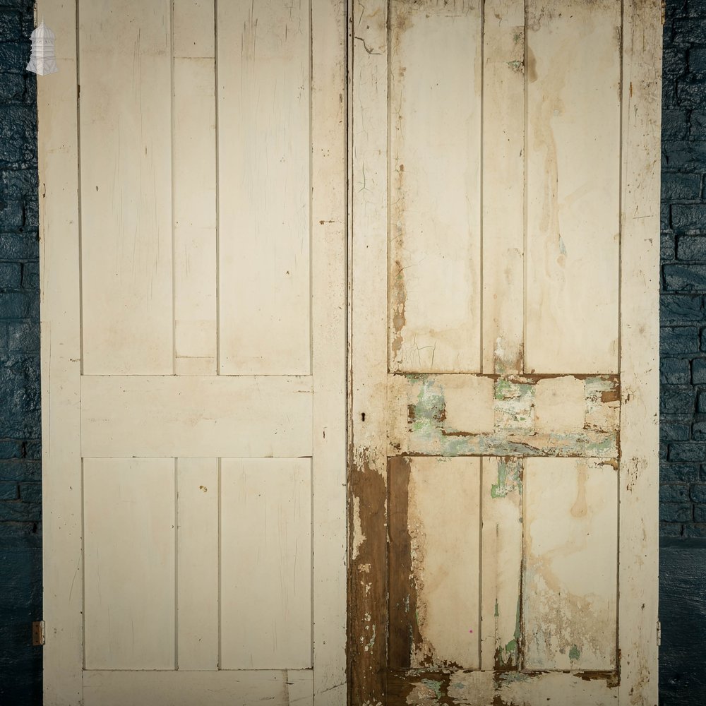 Pine Panelled Doors, 19th C, Pair of 4 Panel Doors with White Painted Finish