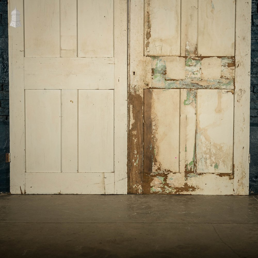 Pine Panelled Doors, 19th C, Pair of 4 Panel Doors with White Painted Finish