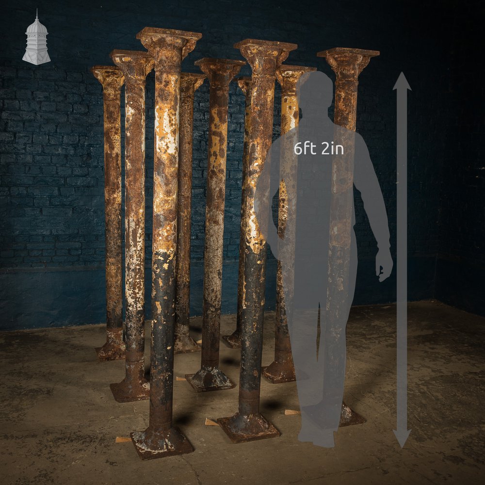 Nine Victorian Columns, Set of Cast Iron Pillars