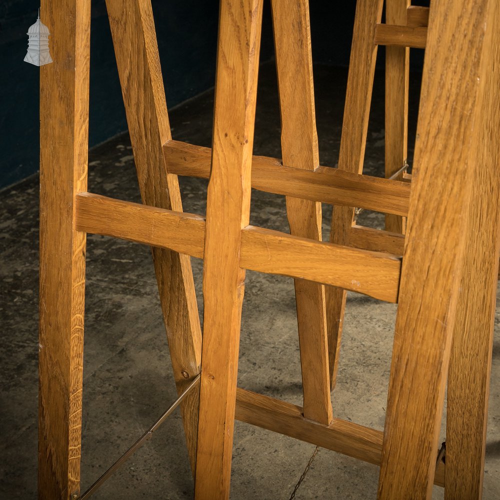 Tall Trestle Coffin Stands, 19th C Oak with Brass hardware, Pair