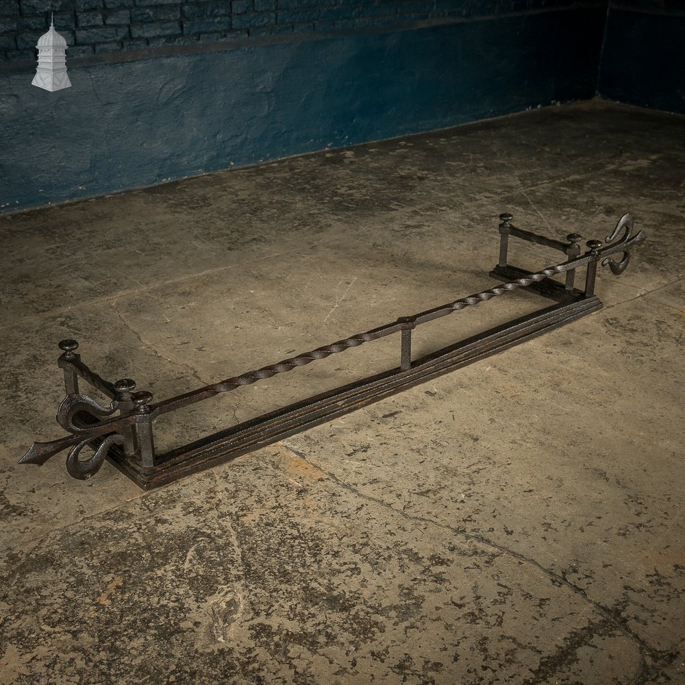 Fireplace Fender, Early 19th C Wrought Iron with Twist and Fleur De Lis