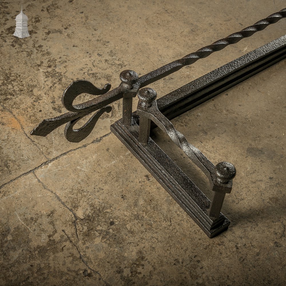 Fireplace Fender, Early 19th C Wrought Iron with Twist and Fleur De Lis