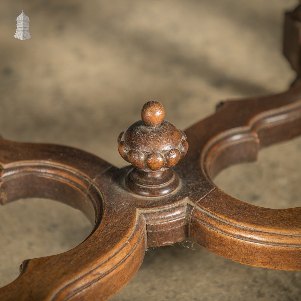 Carved Oak Chairs, 19th C with Embossed Studded Leather Seats, Set of 4