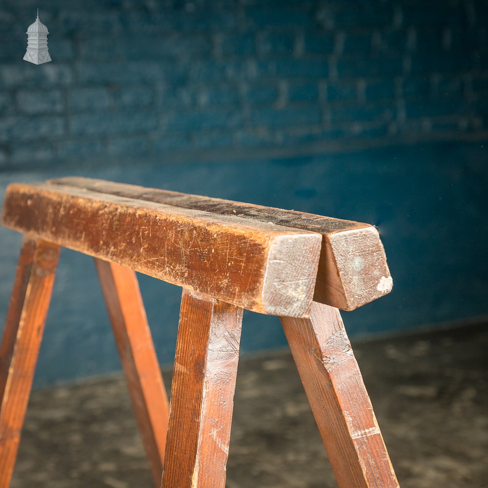 Trestle Coffin Stands, 19th C Hardwood, Pair