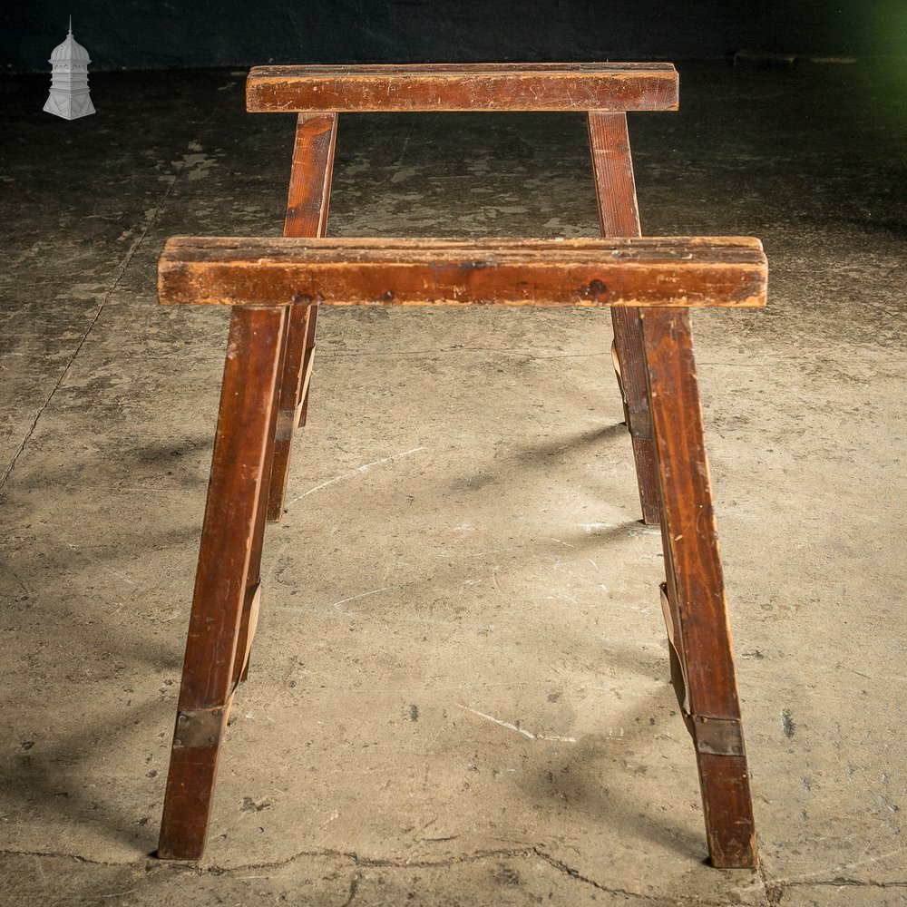 Trestle Coffin Stands, 19th C Hardwood, Pair