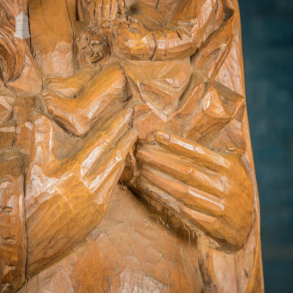 Madonna and Child, 19th C Ecclesiastical Carved Walnut Statue