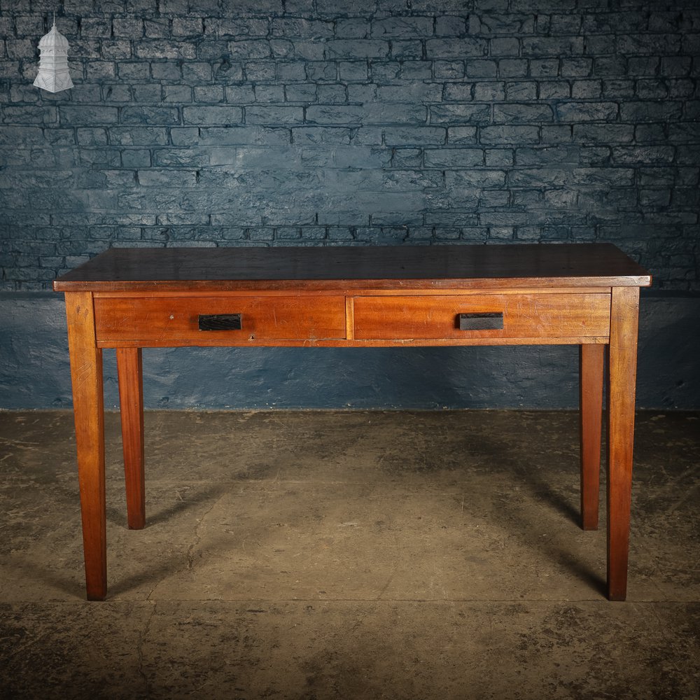 5 Foot Long Mid Century Iroko School Science Lab Table Bench with 2 Drawers