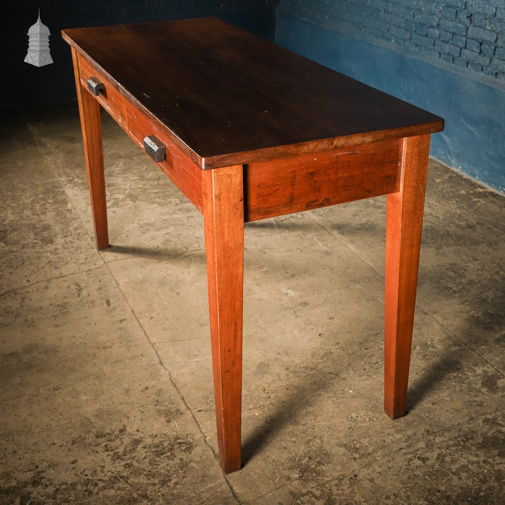 5 Foot Long Mid Century Iroko School Science Lab Table Bench with 2 Drawers