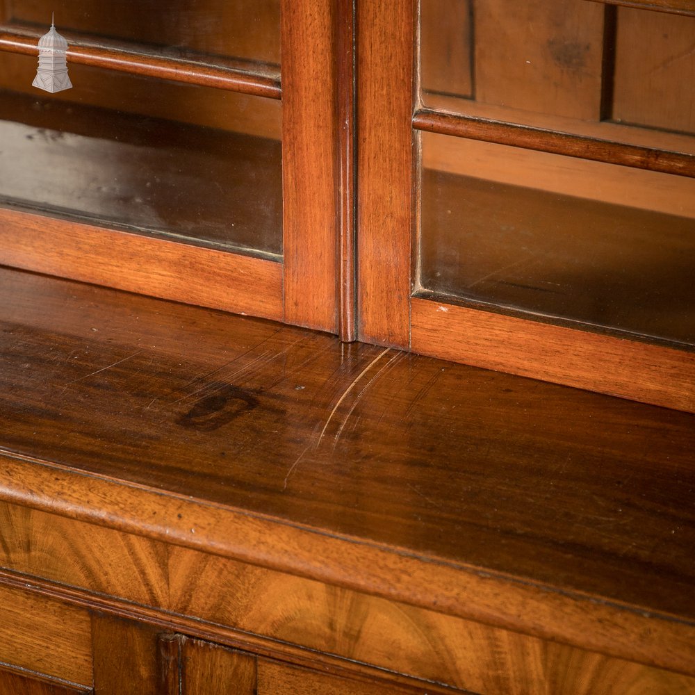 Flame Mahogany Bookcase - Inverted Breakfront, Glazed Pilasters