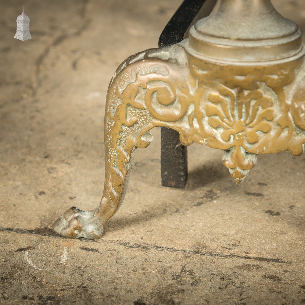 Fire Dog Andirons, Ornate Brass Pair