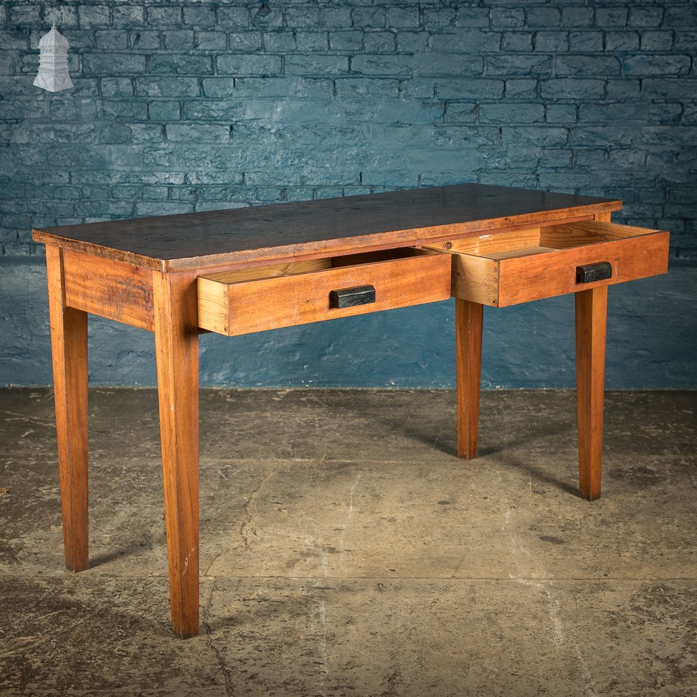 5ft Long Iroko School Science Lab Bench Table with 2 Drawers