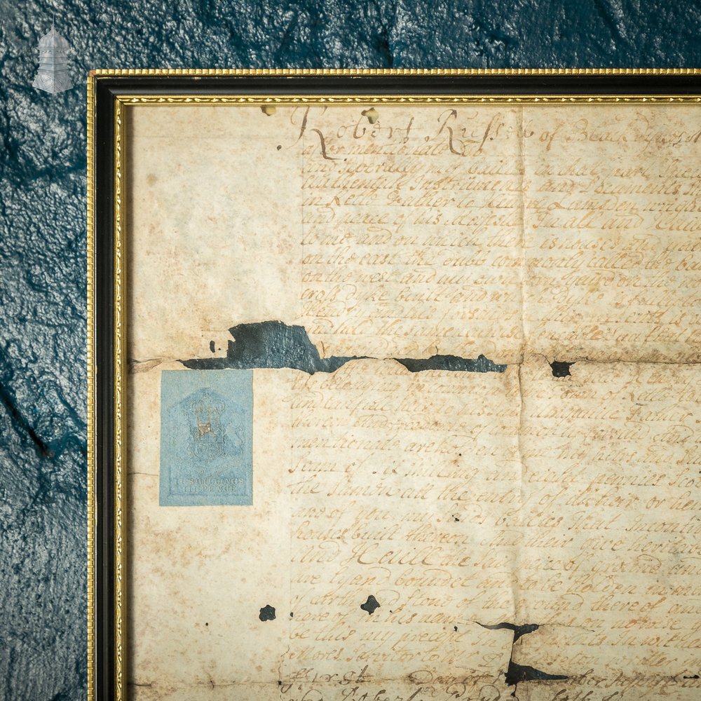 Vellum Title Deeds, Dated 1729 in a Double Sided Frame, 18th C