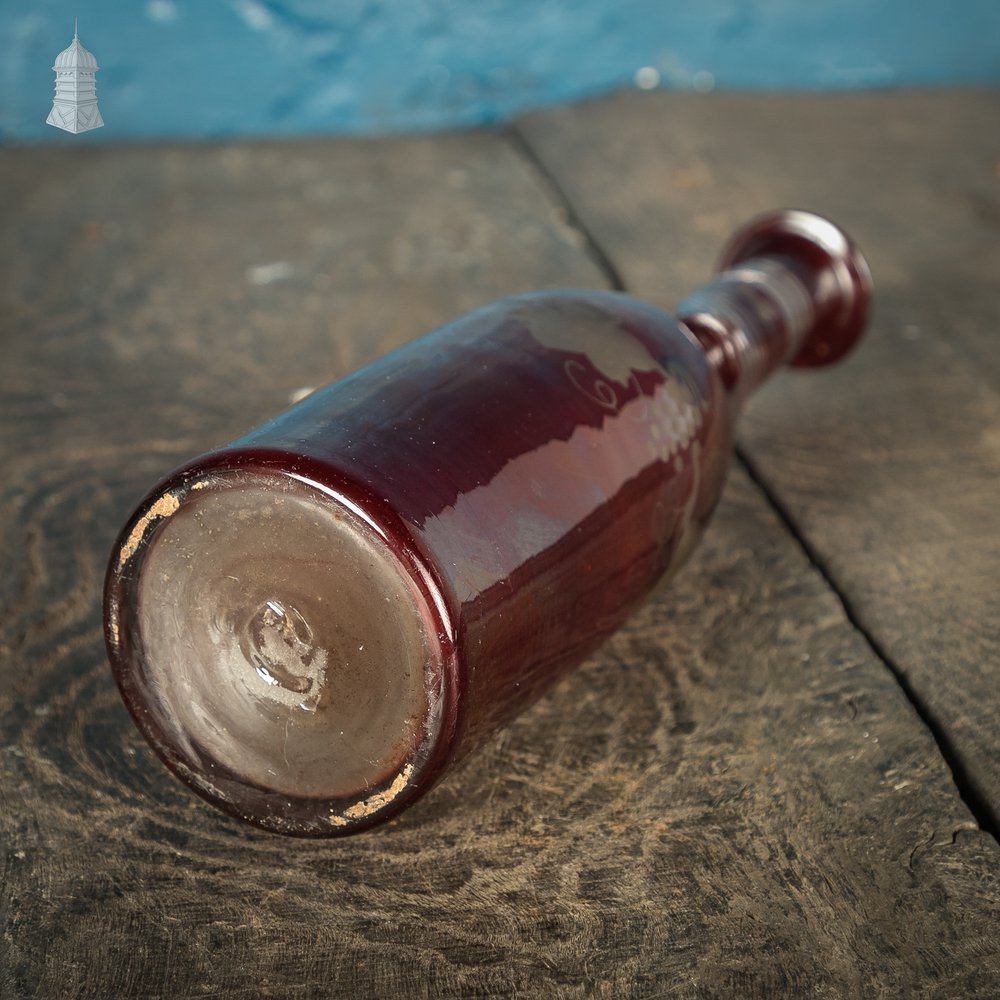 Bohemian Ruby Decanter, Etched Flashed Ruby Red Glass Cut to Clear Decorated with Grapes and Vines, 19th C