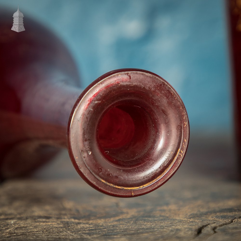 Bohemian Ruby Decanters, Etched Flashed Ruby Red Glass Decorated with Grapes and Vines, 19th C